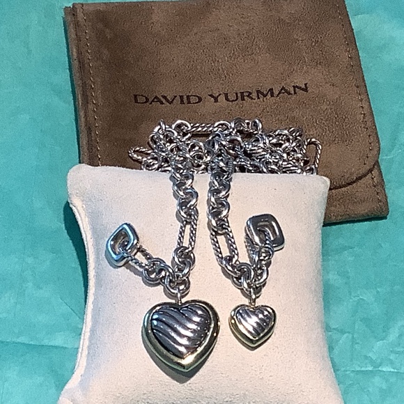 💖 David Yurman - Heart Charm Figaro Chain Toggle Necklace and Bracelet Set - Picture 5 of 13